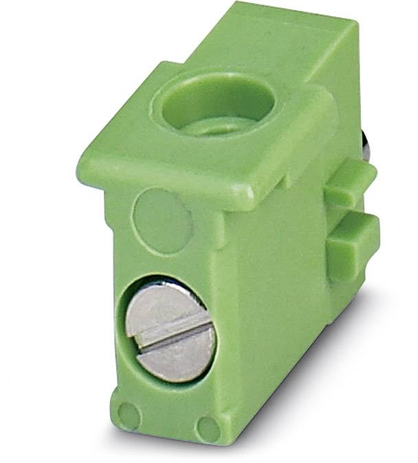 Zelený skrutkový konektor, vhodný pre elektrické prepojenia v elektronických obvodoch.