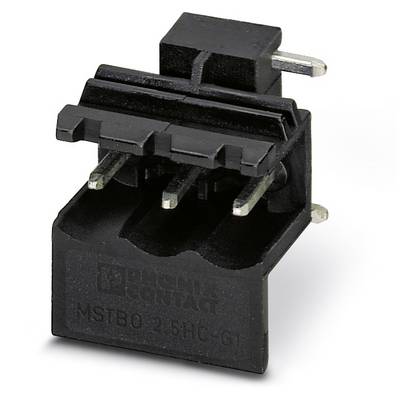 Čierny elektrický konektor s tromi kovovými kolíkmi a plastovým krytom, vhodný pre priemyselné použitie.