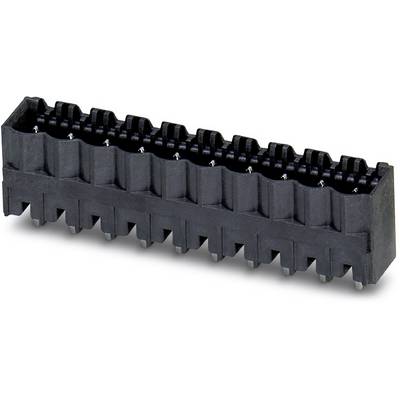 Čierny, podlhovastý konektor pre elektronické obvody, s viacerými pinmi na prepojenie elektrických komponentov.