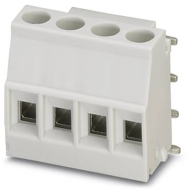 Biely 4-pólový pripojovací blok s kovovými konektormi, vhodný pre elektrickú inštaláciu v elektronických zariadeniach.