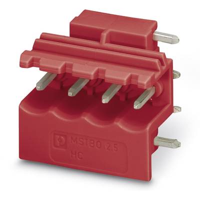 Červený elektronický konektor s viacerými kovovými pinmi, s nápisom 'MSTB 2,5 HC', vhodný pre zapojenie alebo elektrické prepojenia.