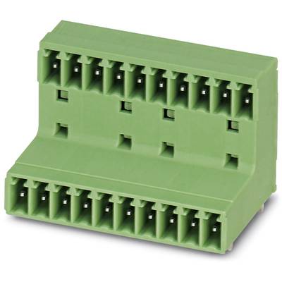 Zelený elektrický konektor, obdĺžnikového tvaru, s viacerými pripojeniami na prednej a hornej strane, vhodný na prepojenie káblov.