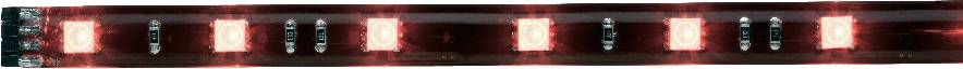 LED svetelný pás s jasne červenými a studenými bielymi LED diódami v pravidelných intervaloch, ktorý zobrazuje lineárne usporiadanie.