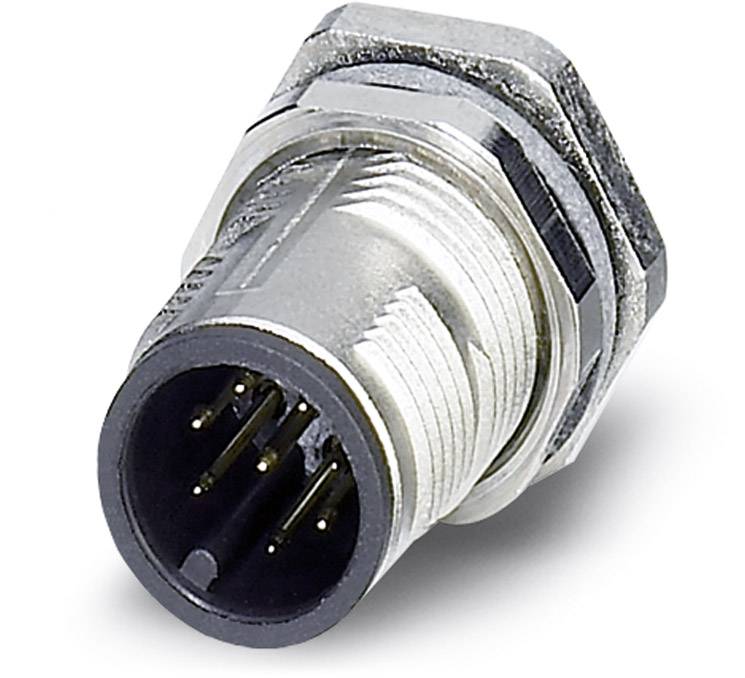 Elektrický konektor s okrúhlym kovovým krytom a viacerými zlatými pinmi pre priemyselné zapojenia.
