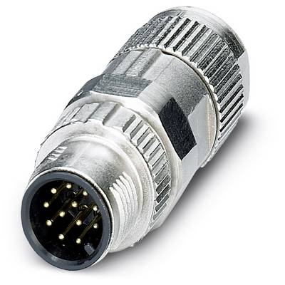 Strieborný valcovitý konektor s viacerými kovovými pinmi, ktoré môžu byť použité na elektrické prepojenia.