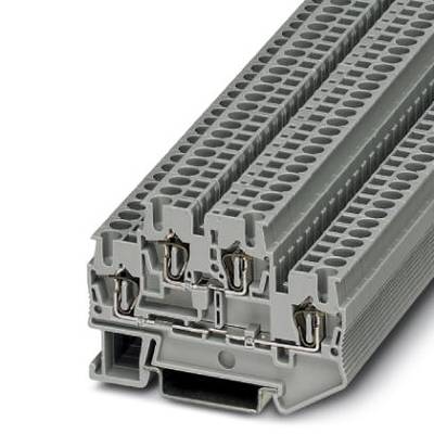 Viacposchodová sivá radová svorka so skrutkovým spojením, namontovaná na lište. Vhodná pre elektrickú kabeláž v rozvádzačoch.