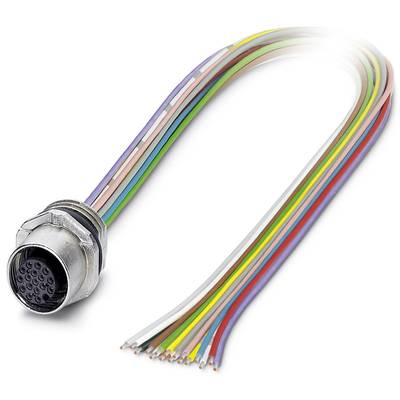 Viacfarebný kábel so zástrčkou na konci. Zástrčka má niekoľko pinov, vhodná pre rôzne elektrické prepojenia.