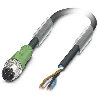 Priemyselný elektrický kábel so zeleným konektorom a odhaleným koncom drôtu.