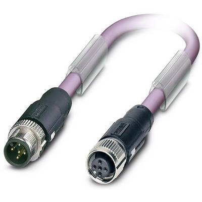 Fialový kábel s dvoma okrúhlymi, viacpólovými konektormi na koncoch. Vhodný pre priemyselné alebo elektronické prepojenia.