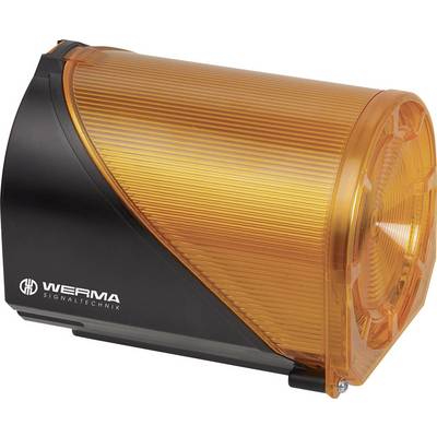 Oranžové signálne svetlo so žltým krytom značky Werma, ktoré sa používa na vizuálnu výstrahu alebo indikáciu statusu.