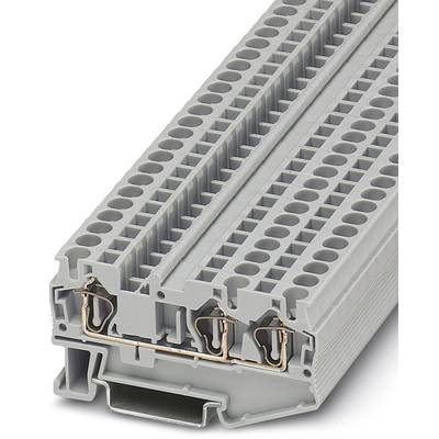 Elektrická radová svorka s viacerými pripojeniami, sivá, pohľad zboku. Používaná v rozvádzačoch na prepojenie vodičov.