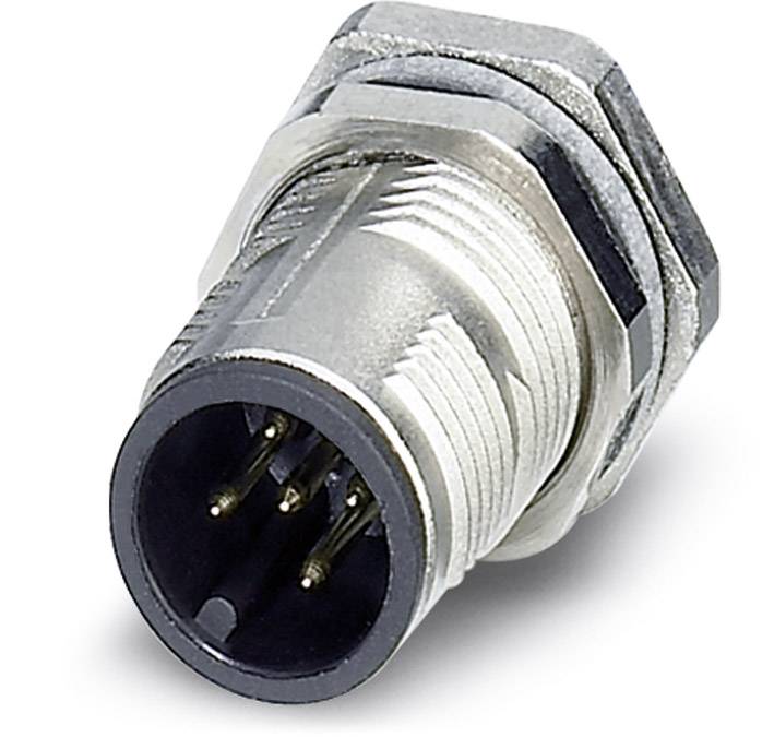 Strieborný valcový konektor s viacerými kolíkmi, vhodný pre elektronické prepojenia.