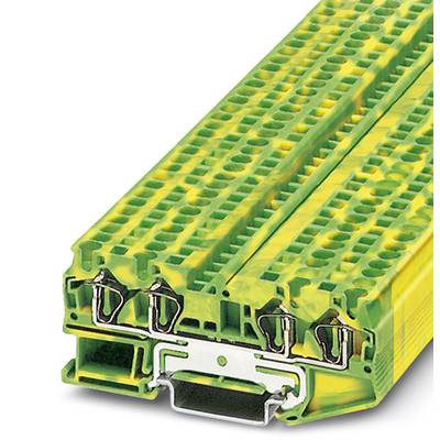 Zeleno-žltý, modulárny elektrický svorkovnicový blok pre priemyselné aplikácie, s viacerými pripojovacími bodmi a robustnou konštrukciou.