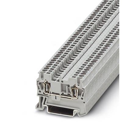 Sivý, modulárny svorkovnicový blok s viacerými pripojeniami, používaný v elektrických rozvádzačoch na zapojenie vodičov.