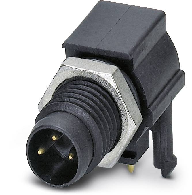 Čierny a strieborný elektrický konektor s tromi kontaktmi, vhodný pre priemyselné aplikácie alebo elektronické zariadenia.