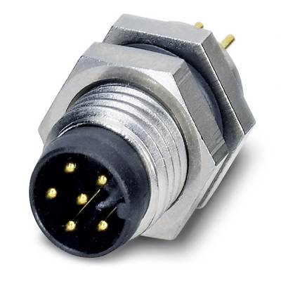 Konektor s okrúhlym kovovým puzdrom a ôsmimi zlatými pinmi, vhodný pre technické aplikácie v elektronike.