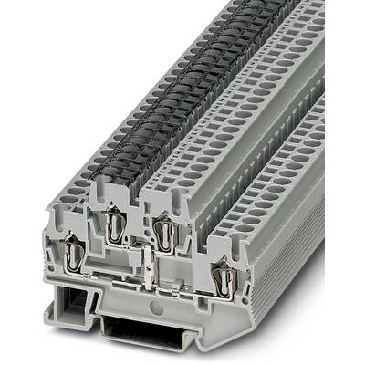 Sivý elektrický rozvodný blok so svorkami s viacerými pripojeniami a čiernymi značkami na vrchu. Vhodný pre priemyselnú kabeláž.