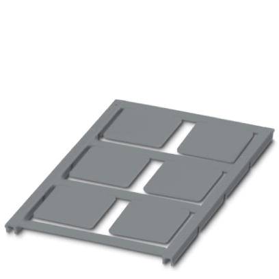 Obdĺžnikový sivý plastový kryt so šiestimi obdĺžnikovými priehlbinami. Vyzerá ako kryt alebo krycí panel.