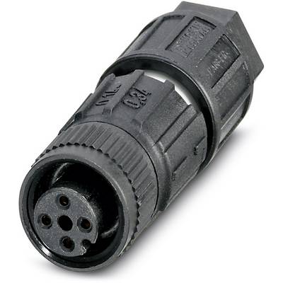 Čierny valcovitý konektor s viacerými pinmi, používaný pre priemyselné elektronické aplikácie.