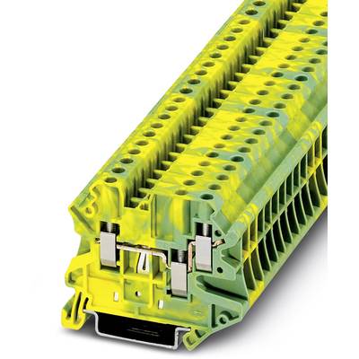 Žlto-zelená radiková svorka na elektrickú vedenie, zobrazujúca niekoľko pripojovacích miest.