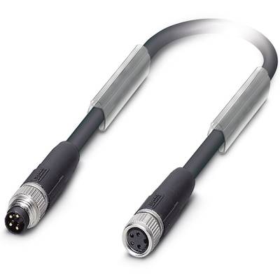 Čierno-sivý elektrický kábel s dvoma koncovými konektormi, vhodný pre priemyselné aplikácie.