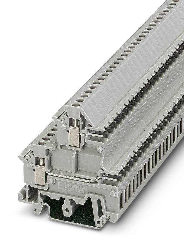 Sivé svorkovnicové bloky s vrstvami pre elektrické pripojenia, vhodné pre priemyselné aplikácie, na bielom pozadí.