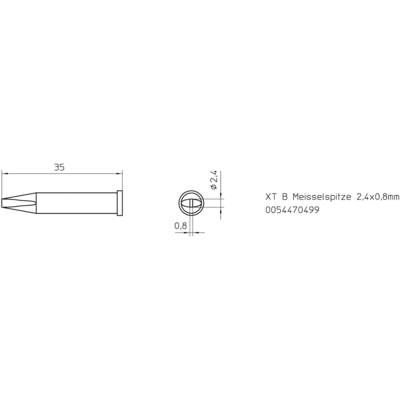 Technický výkres hrotu sekáča s rozmermi: dĺžka 35 mm, priemer 2,4 mm. Označenie: 'XT B Hrot sekáča 2.4x0.8mm'.