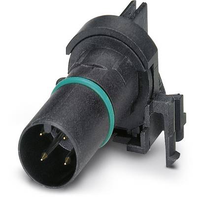 Čierny elektrický konektor s okrúhlym puzdrom a tromi zlatými kolíkmi.
