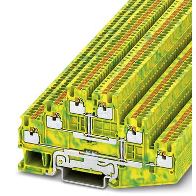 Viacpólový svorkovnicový blok so žlto-zeleným povrchom a kovovými prepojeniami pre elektrickú inštaláciu a správu káblov.