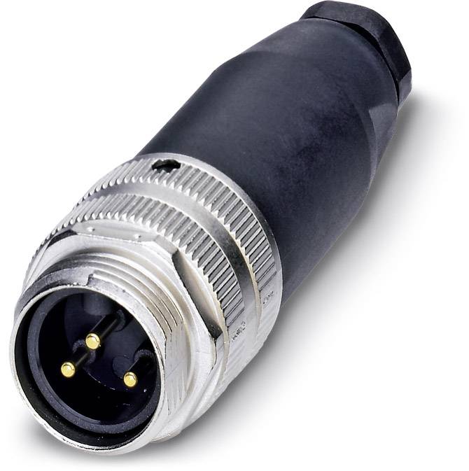 Čierny a strieborný XLR konektor s tromi zlatými pinmi, typický pre profesionálne audio alebo mikrofonické prepojenia.