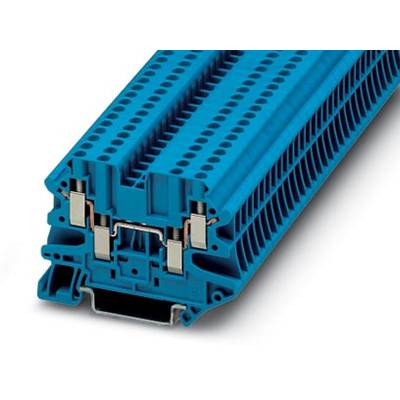 Modrý elektrický pripojovací blok s viacerými svorkami pre zapojenie. Vhodný pre priemyselné aplikácie v rozvádzačoch.