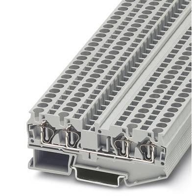 Šedý, viacpólový modulový radový svorkovnicový blok s viacerými pripojeniami, vhodný pre montáž na DIN lištu v elektrických rozvádzačoch.