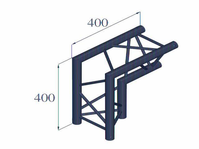 Izometrický náčrt kovového rámu s dvoma diagonálne umiestnenými podporami a rozmermi 400 mm výška a šírka.