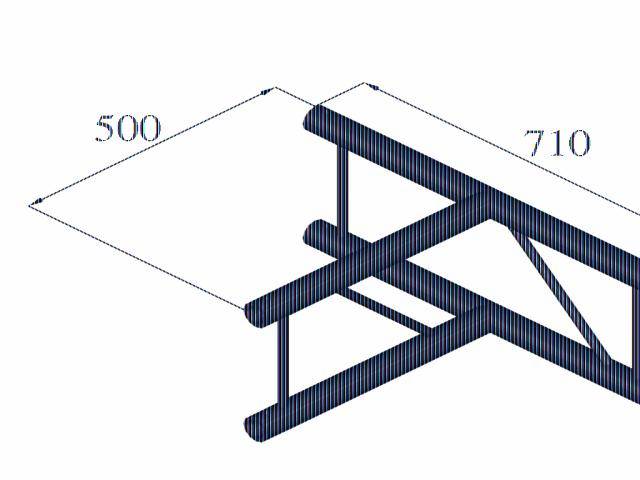 Technický výkres štruktúrneho prvku s horizontálnymi a vertikálnymi nosníkmi. Rozmery: 500 a 710.