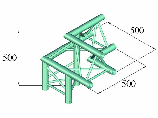 3D zobrazenie kovového mriežkového rámu. Rám má rozmery 500 x 500 x 500 mm a vykazuje komplexnú štruktúru.