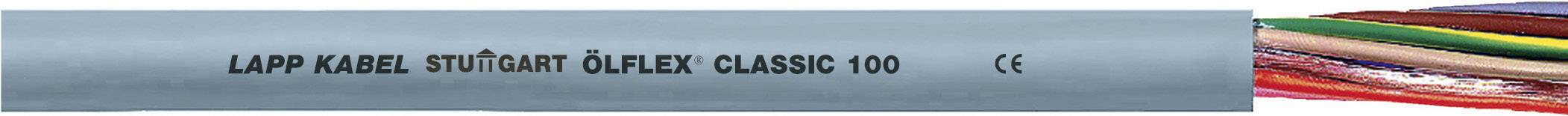 Sivý kábel s nápisom 'LAPP KABEL STUTTGART ÖLFLEX CLASSIC 100' a farebnými vodičmi vyčnievajúcimi z jedného konca.