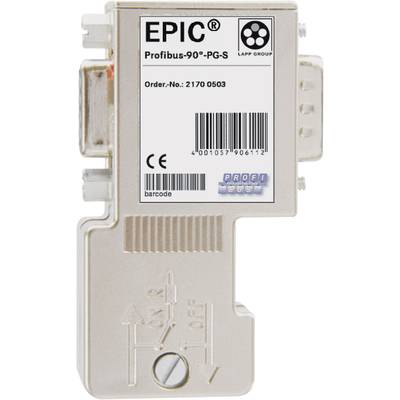 Obdĺžnikový adaptér s nápisom 'EPIC Profibus-90°-PG-S'. Číslo: 2170 0503. Čiarový kód a certifikačné symboly sú viditeľné.