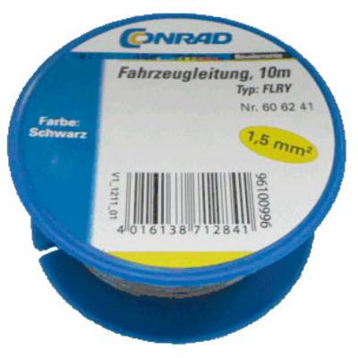 Rolka vodiča vozidla, 10 metrov, typ FLRY, čierna, prierez 1,5 mm². Výrobca Conrad, katalógové číslo 60 62 41.