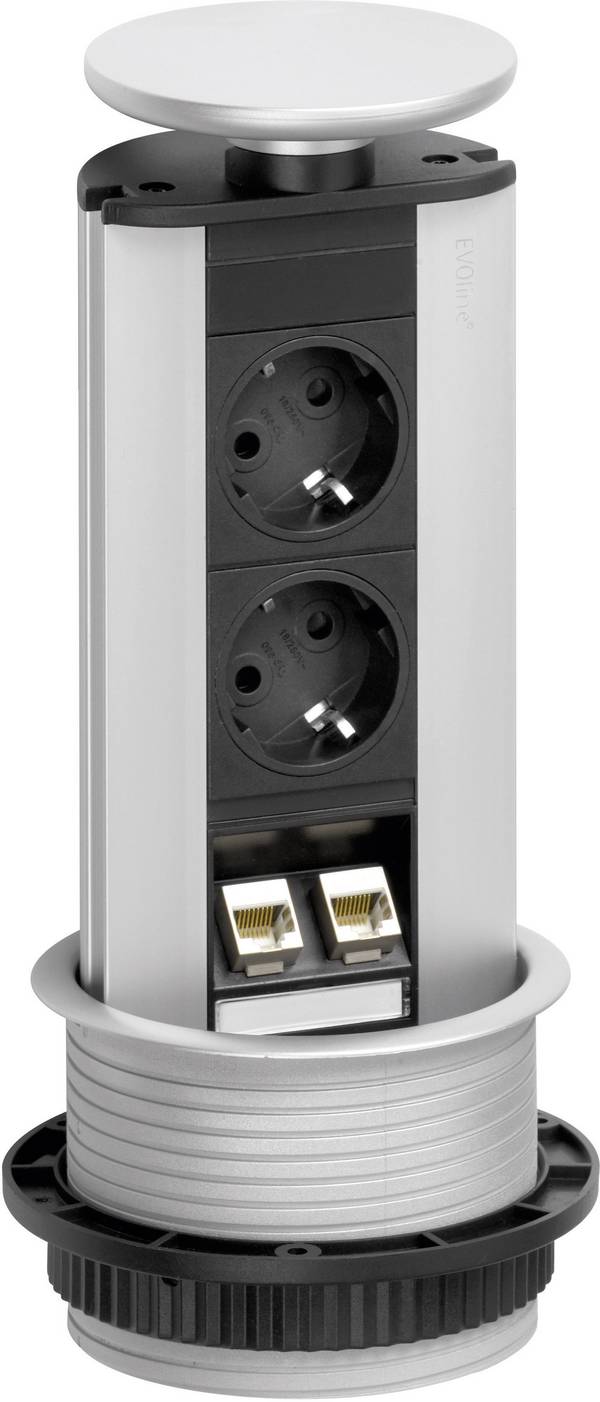 EVOline 93100314 zásuvkový stĺpik, 2-násobný, čierna, strieborná, DE schuko zástrčka/zásuvky, 1 ks