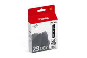 Atramentová tlačová kazeta Canon PIXMA, model '29 DGY', farba: tmavosivá, určená pre vysokokvalitné tlače, v červeno-bielom obale.