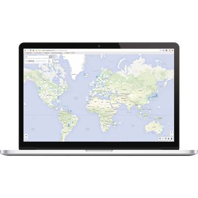 Laptop zobrazuje mapu sveta s modrými značkami, ktoré indikujú rôzne geografické lokality.