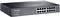 TP-Link 16-portový Gigabitový Easy Smart Switch, model TL-SG1016DE, čierny, s LED indikátormi a sieťovými konektormi.