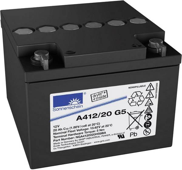GNB Sonnenschein A412/20 G5 NGA4120020HS0BA olovený akumulátor 12 V 20 Ah olovená gélová (š x v x h) 167 x 126 x 176 mm skrutkované M5  bezúdržbová