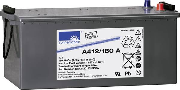 GNB Sonnenschein A412/180 A NGA4120180HS0CA olovený akumulátor 12 V 180 Ah olovená gélová (š x v x h) 518 x 238 x 274 mm kónický konektor bezúdržbová