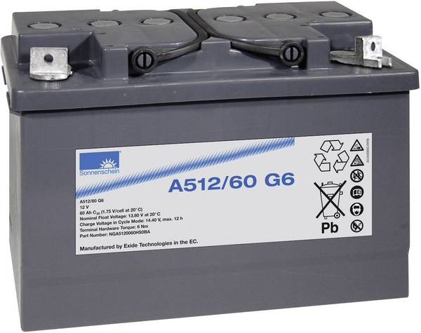 GNB Sonnenschein A512/60 G6 NGA5120060HS0BA olovený akumulátor 12 V 60 Ah olovená gélová (š x v x h) 278 x 190 x 175 mm skrutkované M6 bezúdržbová