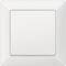 Biely vypínač so štvorcovým dizajnom. Značka v ľavom dolnom rohu.