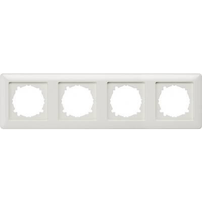 Štvornásobný biely kryt zásuviek bez vložiek, určený na inštaláciu štyroch zásuviek v rade.