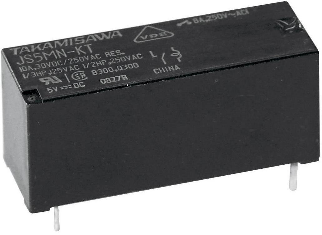 Čierne elektrické relé s nápisom 'TAKAMISAWA JSMN-KT', vhodné pre aplikácie s prúdom 10A a napätím 250V.