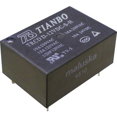 Tianbo Electronics TRCD-L-12VDC-S-H, TRCD-L-12VDC-S-H relé do DPS, monostabilný, 1 cievka, 125 V/DC, 250 V/AC, 16 A, 1 k