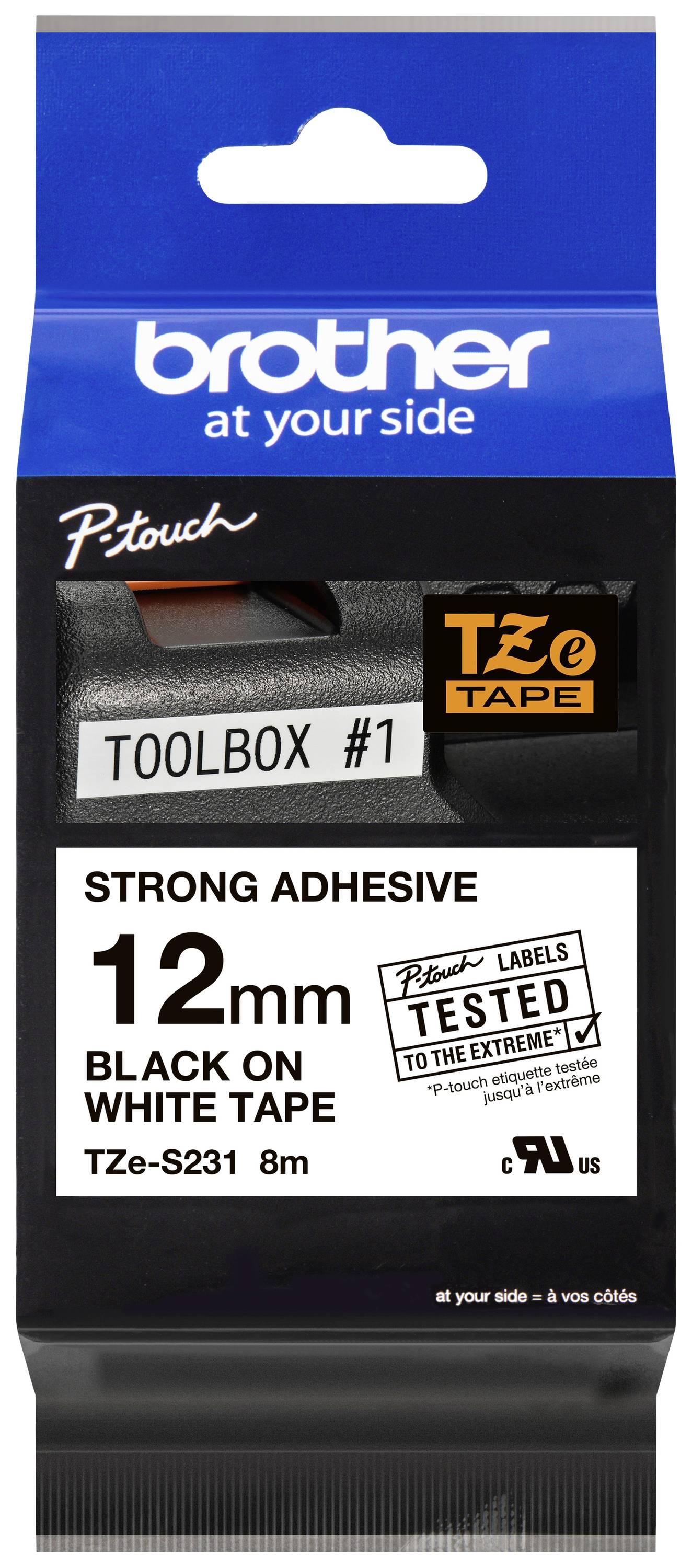 Brother TZe-S231 Nastro con adesivo extra resistente PET Colore Nastro: Bianco Colore carattere: Nero 12 mm 8 m